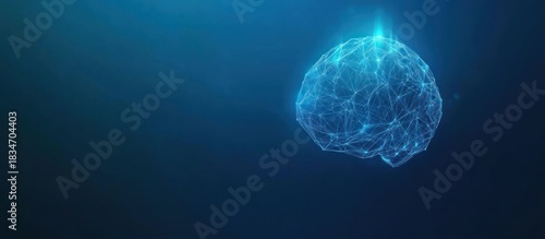 Abstract Artificial Intelligence Brain Network on Dark Blue Backdrop