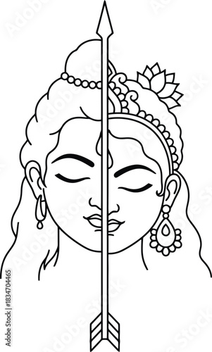 ardhanarishvara shiva shakti god form vector divine feminine masculine hindu composite icon outline