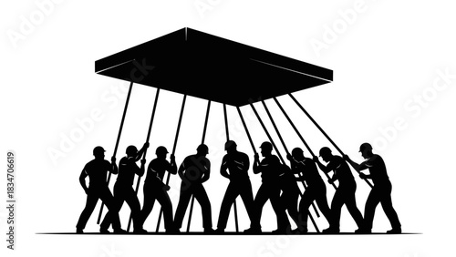 A group of people working together to lift a heavy object