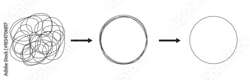 Chaotically tangled line and untied knot in form of circle. Psychotherapy concept of solving problems eps 10