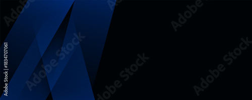 Modern abstract black background with diagonal blue shapes line. Simple graphic design element. Futuristic concept. Horizontal banner template with space for your text. abstract