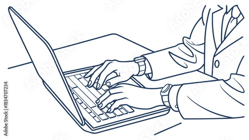 Professional worker typing on laptop, ready to collaborate, design, or create content, perfect for business, technology, and teamwork concepts, originally scalable
