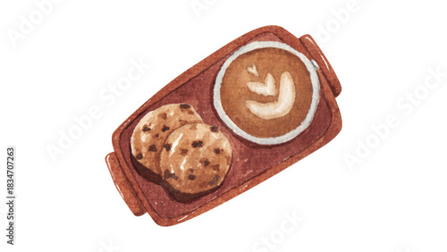 Delicious chocolate cake with nuts and a sweet chocolate chip cookie are isolated on a white background