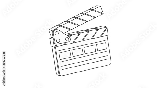 Line art of a sleek, modern film clapperboard ready to capture the perfect take, ideal for creative film and movie projects or illustrating cinematic art