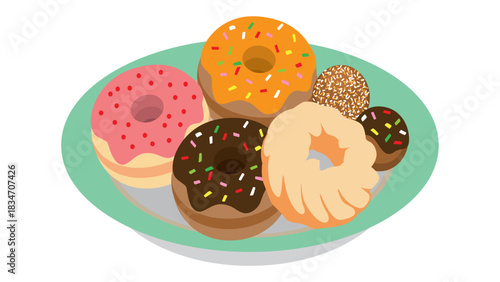 Sweeten your designs with this colorful donuts assortment! Perfect for menus, bakeries, or anything that needs a sugary touch, offering a delightful treat