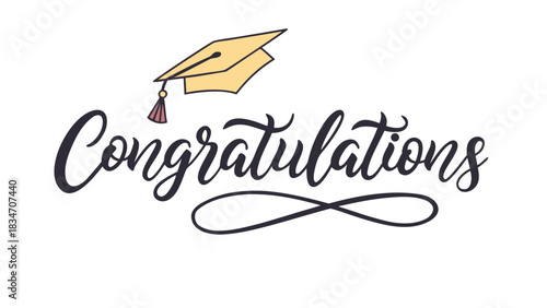 Celebrate Success! Elegant congratulations message with graduation cap for cards, invitations, and social media posts, conveying joy and pride for graduates