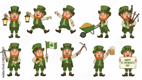 Collection of cartoon leprechauns celebrating St