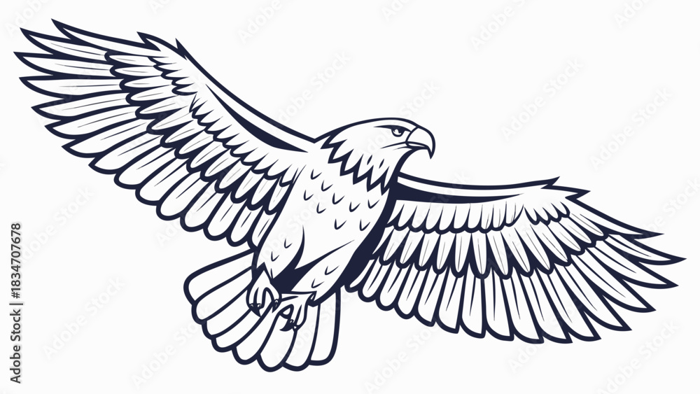 Fototapeta premium Soaring eagle with majestic wings, powerful symbol of freedom and strength, inspiring icon for patriotic designs, aviation themes, and leadership concepts