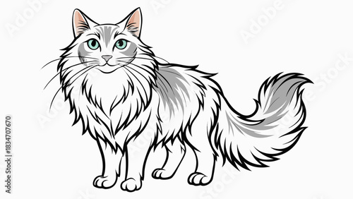Elegant cat with flowing fur and captivating green eyes, perfect for animal lovers and pet-themed designs or artistic projects,originally an SVG illustration