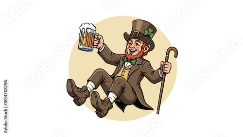 Jovial Irish Leprechaun Celebrating with a Foamy Mug of Beer, Spreading Cheer and Good Luck for Festive Occasions