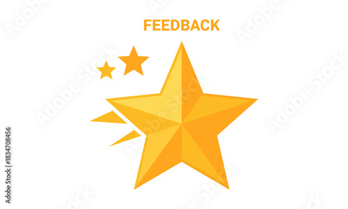 Golden star rating icon with the word feedback above it, symbolizing customer satisfaction review and quality assessment isolated on