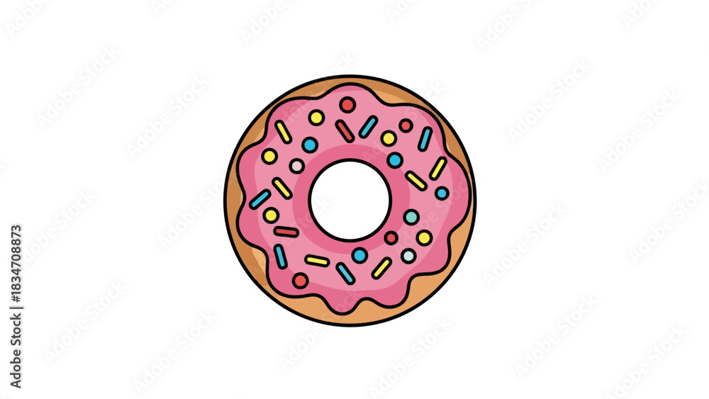 Obraz premium Sweet Pink Frosted Doughnut with Colorful Sprinkles Delicious Baked Treat