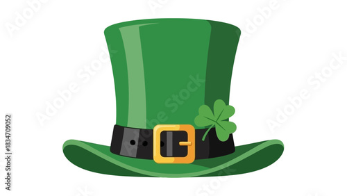 Festive green leprechaun hat adorned with a lucky shamrock clover, perfect for St