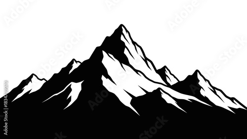 Majestic Peaks: A stark monochrome silhouette captures the rugged grandeur of towering mountains, a powerful symbol of nature's raw beauty and the challenges of the earth.