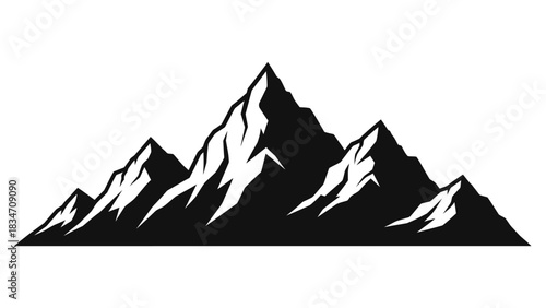 Majestic Mountain Silhouette: A striking black and white silhouette of towering mountain peaks, representing strength and the allure of the great outdoors.