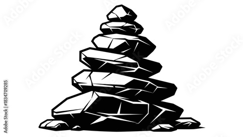 Harmony of Stones: A precisely balanced stack of natural stones, a symbol of meditation and tranquility, stands elegantly, embodying balance and serenity.