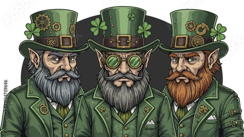 Steampunk Leprechauns A Whimsical Trio in Gear and Green for St