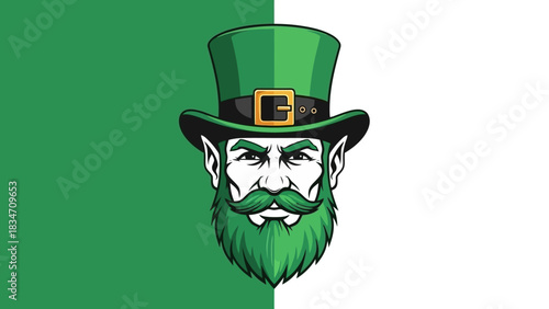 Vector head of a fierce leprechaun mascot, a traditional Irish folklore character for Saint Patrick's Day celebrations