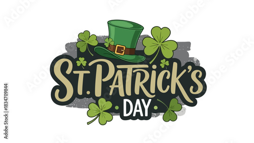 Vibrant Hand-Drawn Irish Celebration Design Featuring Lucky Shamrocks and Traditional Green Hat for Festive Occasions