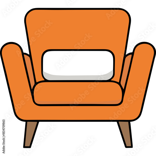 Comfortable Orange Armchair With White Lumbar Pillow On Wooden Legs Modern Living Room Furniture Interior Design Accent Piece Cozy Seating