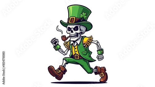 Fierce leprechaun cartoon with a fiery red beard, traditional green suit, and clenched fists, embodying Irish folklore and festive cultural celebration