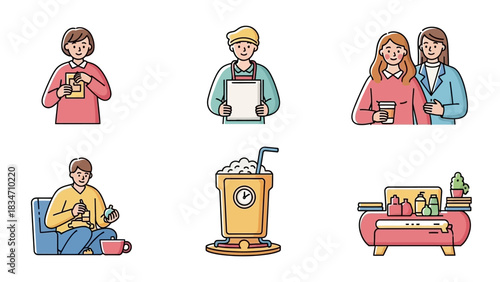 Diverse people and objects collection showcases teamwork, relaxation and modern lifestyle elements for various commercial applications and designs