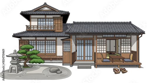 Stunning traditional Japanese house with zen garden invites peace and tranquility, offering a serene escape and cultural harmony for mindful living
