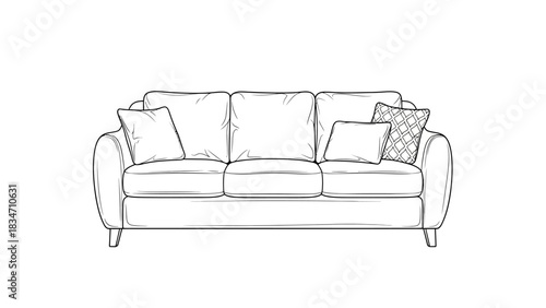 Elegant three-seater sofa with cushions, perfect for modern living room interiors, ideal for home decor projects and furniture design inspiration