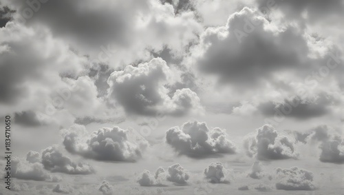 Monochrome Sky Filled with Puffy Cumulus Clouds.