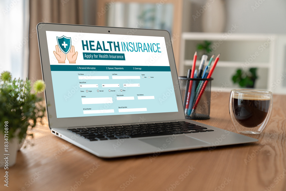 Naklejka premium Health insurance web site modish registration system for easy form filling