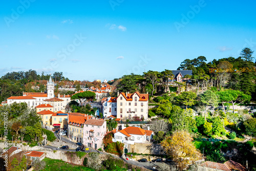 Sintra is a charming village, famous for its UNESCO World Heritage Cultural Landscape, with romantic palaces, castles, charming streets, popular touristic destination offering history. Portugal. 2023