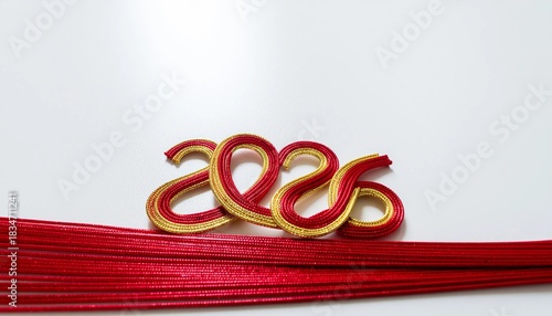 赤と金の帯紐で形作られた2026の正月デザイン generative ai