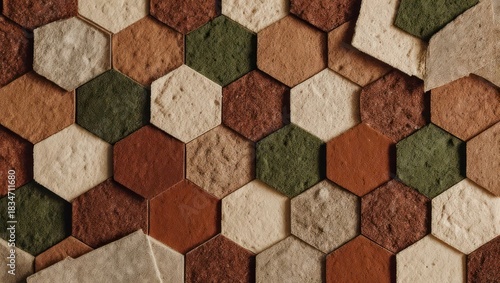 Textured Hexagon Tiles - A Colorful and Geometric Surface Design.