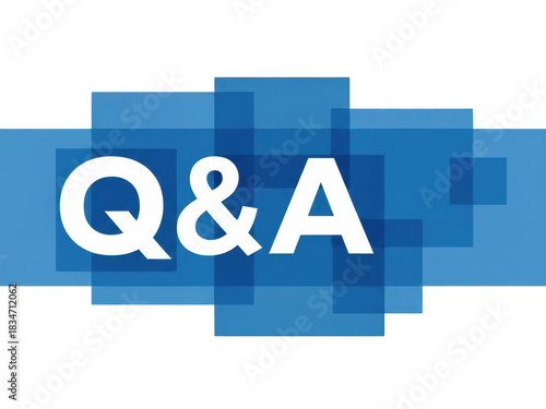 White letters q and a with ampersand symbol representing question and answer session or frequently asked questions concept on blue overlapping square background isolated on transparent background