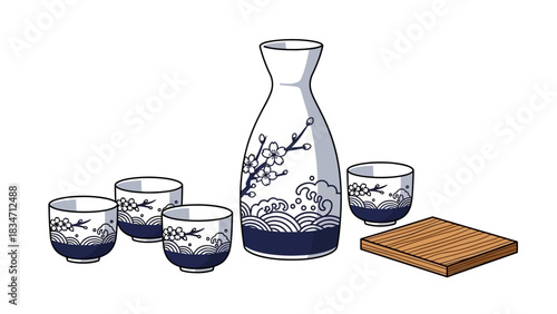 Elegant sake set ready for a traditional Japanese celebration, perfect for cultural events or a relaxing evening, enjoy the art of sake service