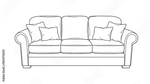 Elegant couch with pillows creates a relaxing atmosphere, perfect for interior design projects and home decor advertising campaigns needing a touch of comfort