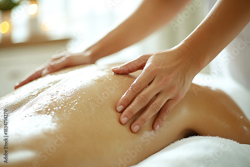 Wallpaper Mural A serene scene of a massage therapist applying a soothing treatment on a client"s back, promoting relaxation and wellness in a calming environment. Torontodigital.ca