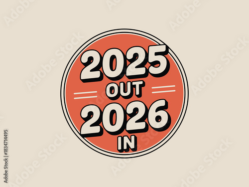 New year greeting design featuring typography saying goodbye 2025 and welcome 2026 with a clean festive layout.