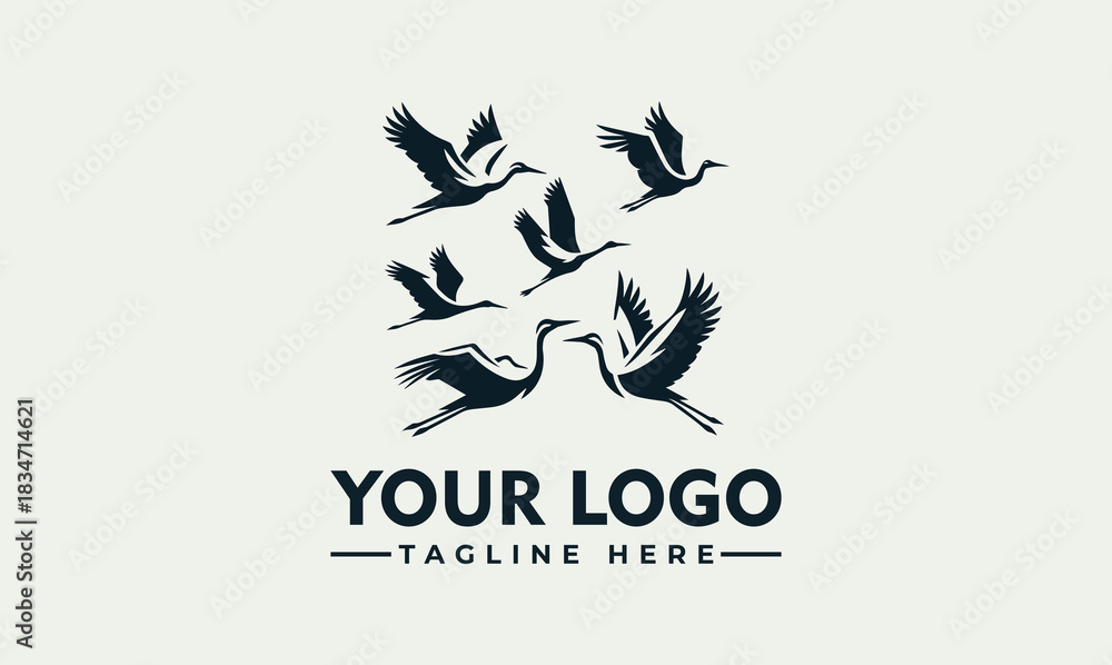 Naklejka premium Elegant Flying Cranes Vector Logo Illustration for Nature-Themed Branding and Corporate Identity