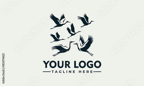 Elegant Flying Cranes Vector Logo Illustration for Nature-Themed Branding and Corporate Identity