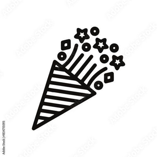 Party Popper Icon Symbolizing Celebration and Festive Occasions with Confetti