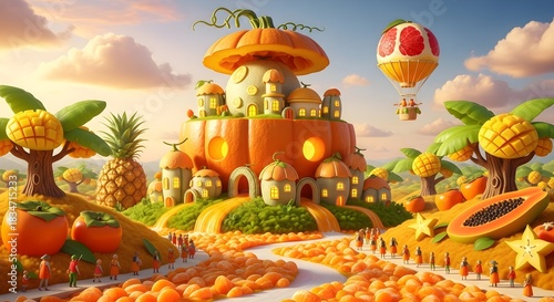 A Whimsical Fantasy World Made of Tropical Fruits.