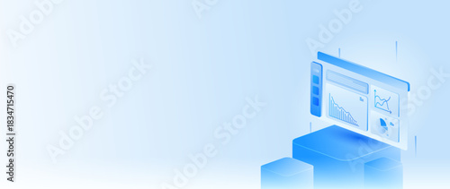 Stock market isometric of financial analysis dashboard. concept of market research, and business alytics in banner web.