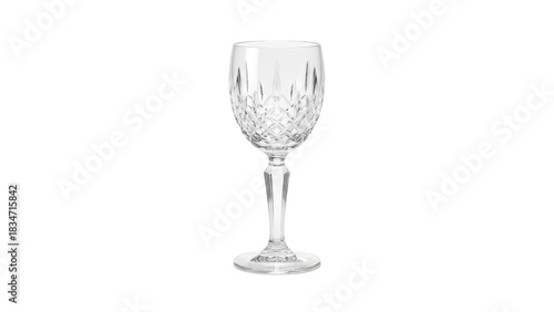 Luxurious clear crystal wine glass with intricate cut glass patterns elegant sophisticated stemware perfect for celebrations isolated