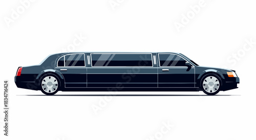 Black stretch limousine luxury car side view isolated on white.