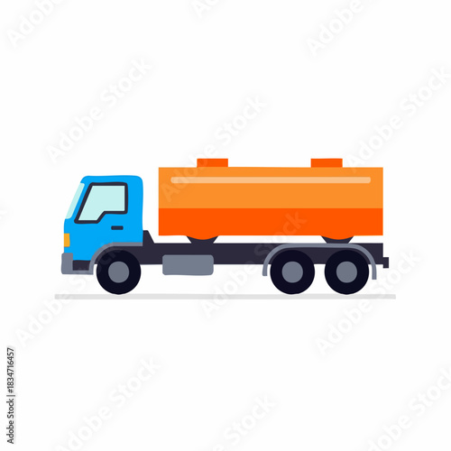 Blue and Orange Tanker Truck Illustration on White Background.
