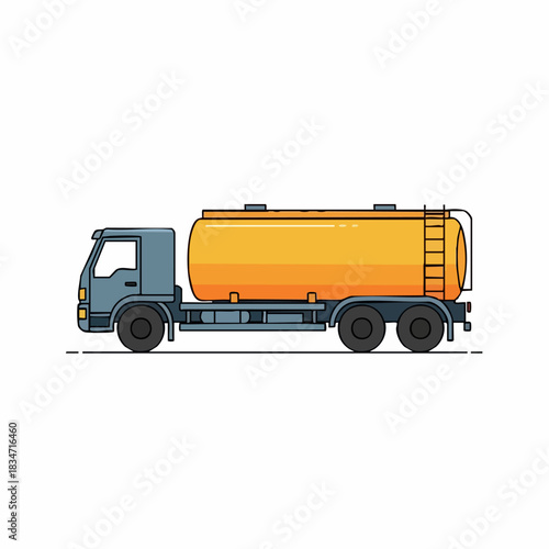 Yellow tanker truck for transporting fuel or liquids.