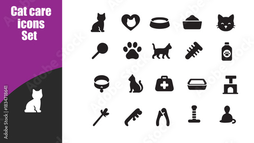 Cat care icons set