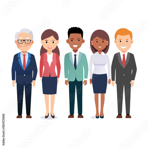 Business people. Set of multiethnic men and women of different ages and races in office attire on a white background