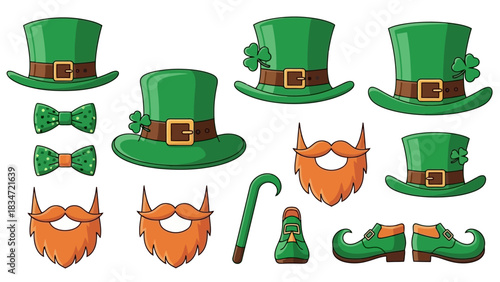 Vector illustration set of traditional Irish folklore costume accessories for a festive party